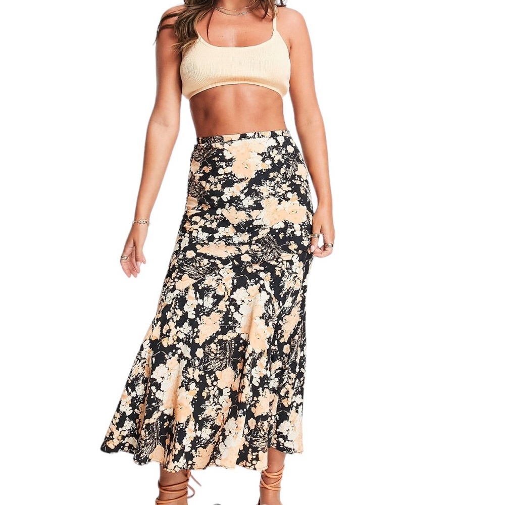 Topshop Seamed Bias Cowboy Floral Print Midi Skirt 6